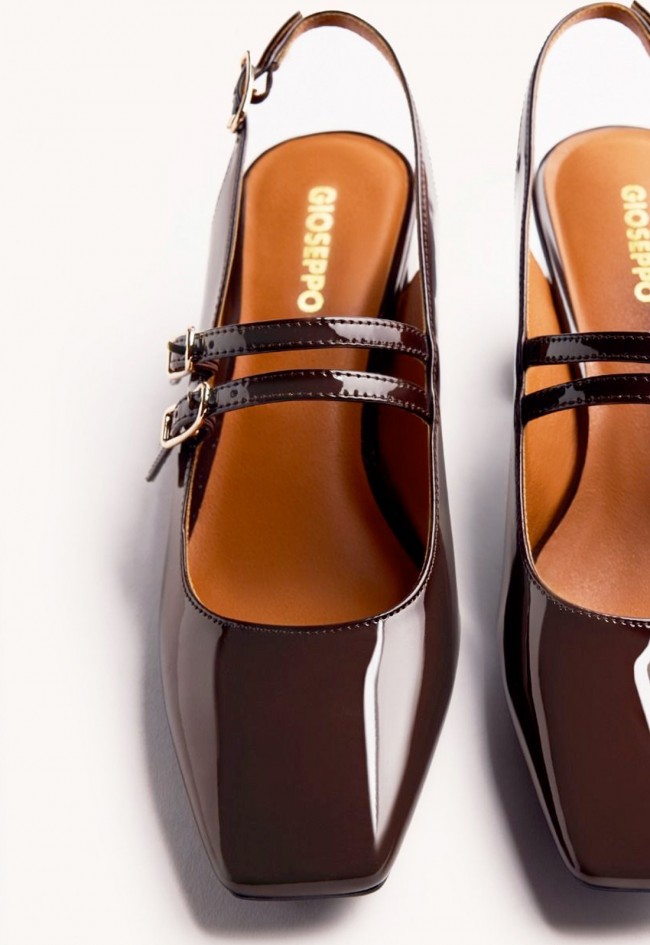 Zapatos Mary-Jane Gioseppo Sodus efecto charol marrón con tacón elegante
