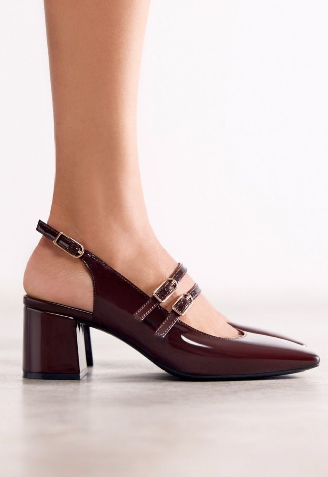 Zapatos Mary-Jane Gioseppo Sodus efecto charol marrón con tacón elegante