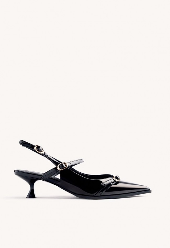 Zapatos destalonados de tacón Gioseppo Sabin efecto charol negro con hebillas elegantes