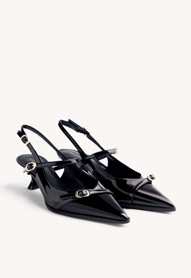 Zapatos destalonados de tacón Gioseppo Sabin efecto charol negro con hebillas elegantes