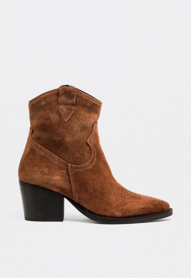 Botines cowboy de piel marrón mujer Glo 6540 – estilo western con cremallera lateral