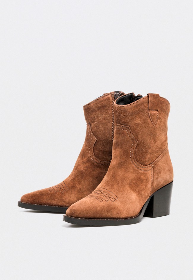 Botines cowboy de piel marrón mujer Glo 6540 – estilo western con cremallera lateral