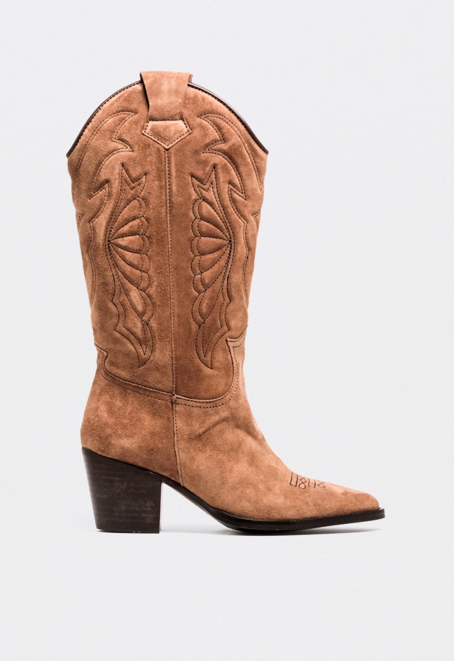 Bota cowboy de piel mujer Glo Roxana 7460 taupe – estilo western auténtico y sofisticado