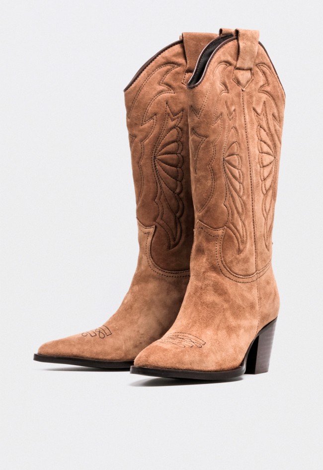Bota cowboy de piel mujer Glo Roxana 7460 taupe – estilo western auténtico y sofisticado