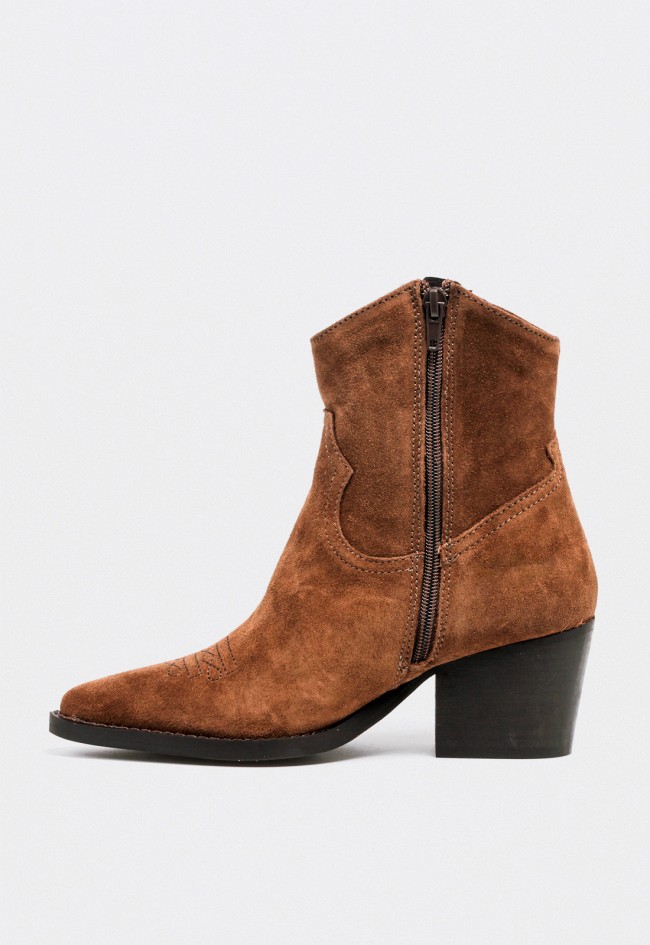 Botines cowboy de piel marrón mujer Glo 6540 – estilo western con cremallera lateral