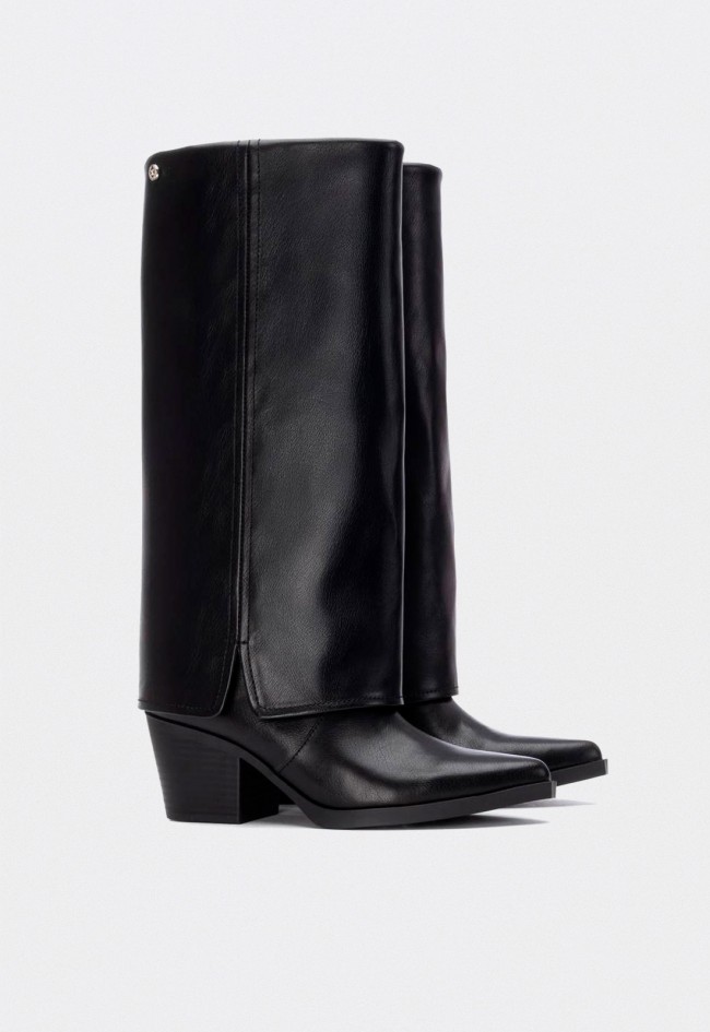Bota cowboy alta mujer XTI 144717 negra con polaina y tacón ancho estilo western