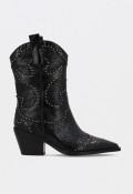 Bota cowboy mujer Noa Harmon 9772-06 negra de piel con textura animal print y tachuelas