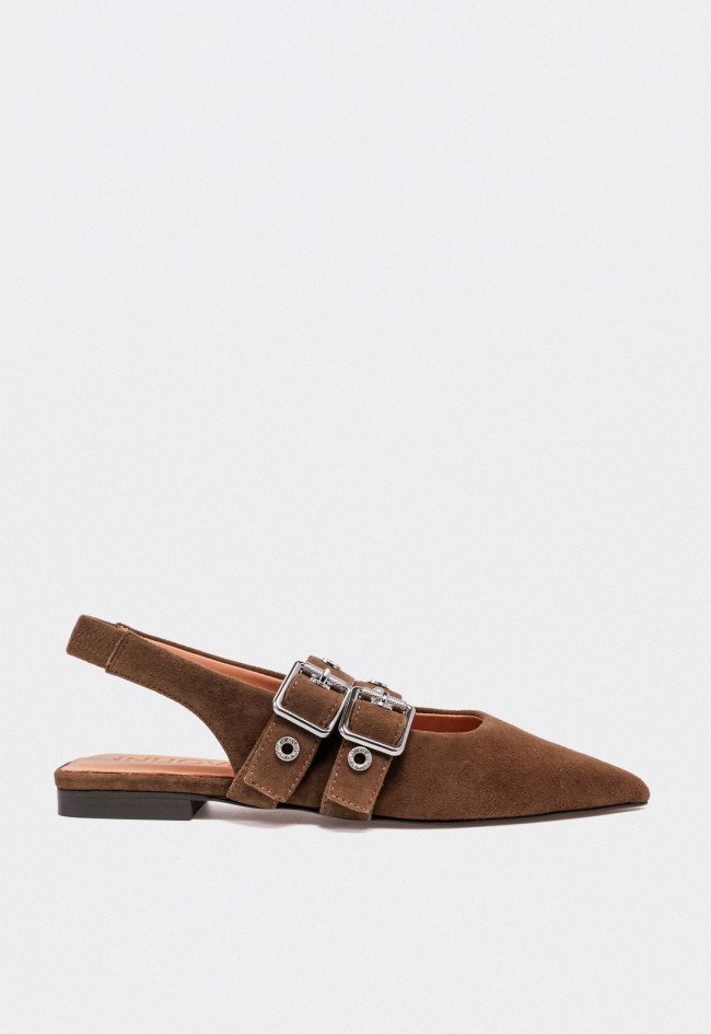 Zapato de mujer destalonado de piel VAS yrn033 color cuero con doble hebilla, sofisticación effortless