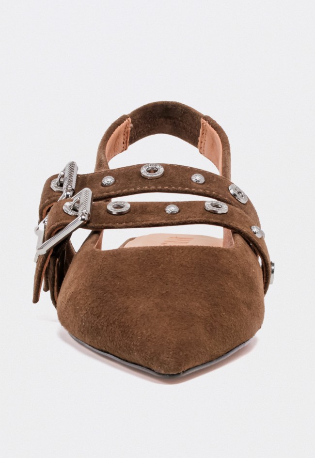 Zapato de mujer destalonado de piel VAS yrn033 color cuero con doble hebilla, sofisticación effortless