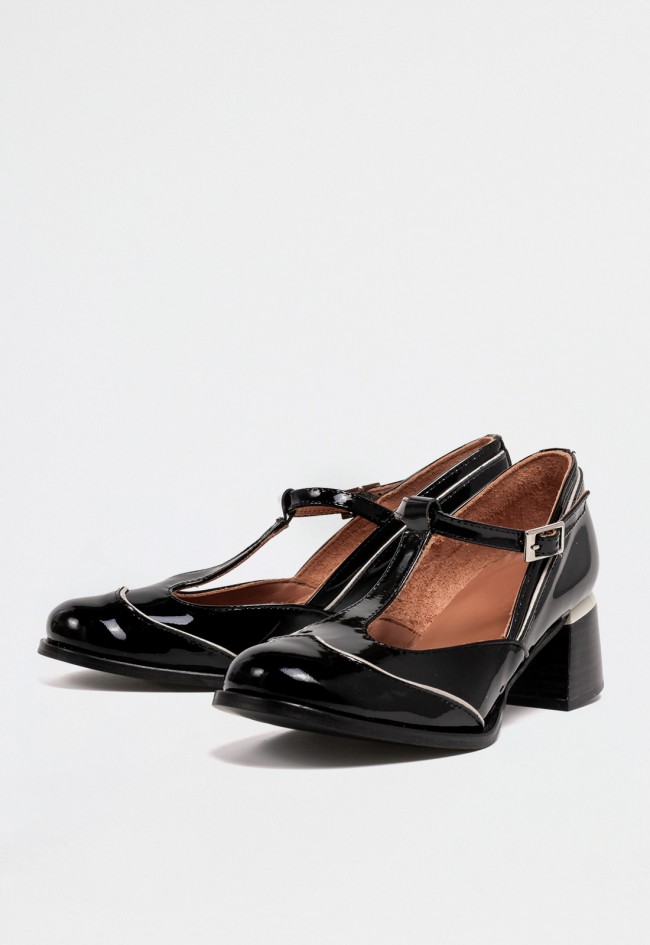 Zapato de mujer Mary Jane de charol negro Nemonic 2053 – Elegancia retro Made in Spain con tacón cómodo