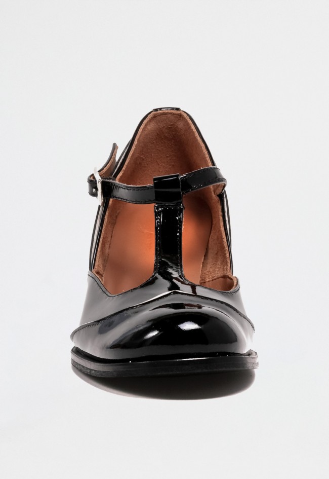 Zapato de mujer Mary Jane de charol negro Nemonic 2053 – Elegancia retro Made in Spain con tacón cómodo