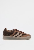 Zapatilla retro de mujer en piel taupe Meline 10p-sbt – Sneaker italiana con aire vintage