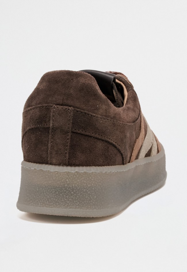 Zapatilla retro de mujer en piel taupe Meline 10p-sbt – Sneaker italiana con aire vintage