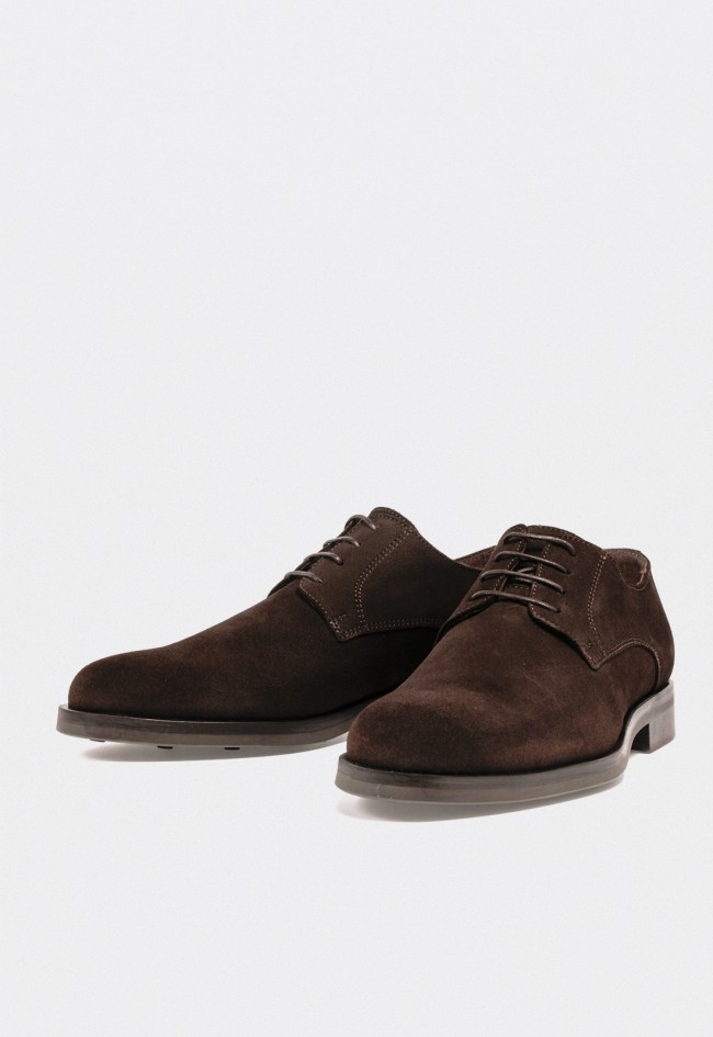 Zapato de hombre VAS 7000 en serraje marrón con cordones, estilo elegante en piel