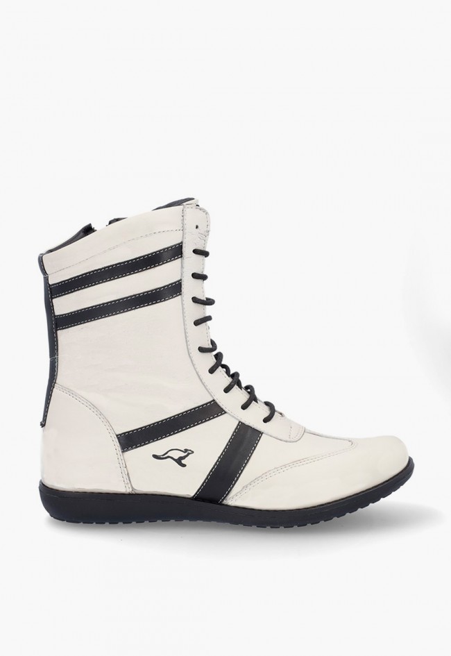 Botín deportivo de mujer Kangaroos 916-2 blanco en piel con cordones