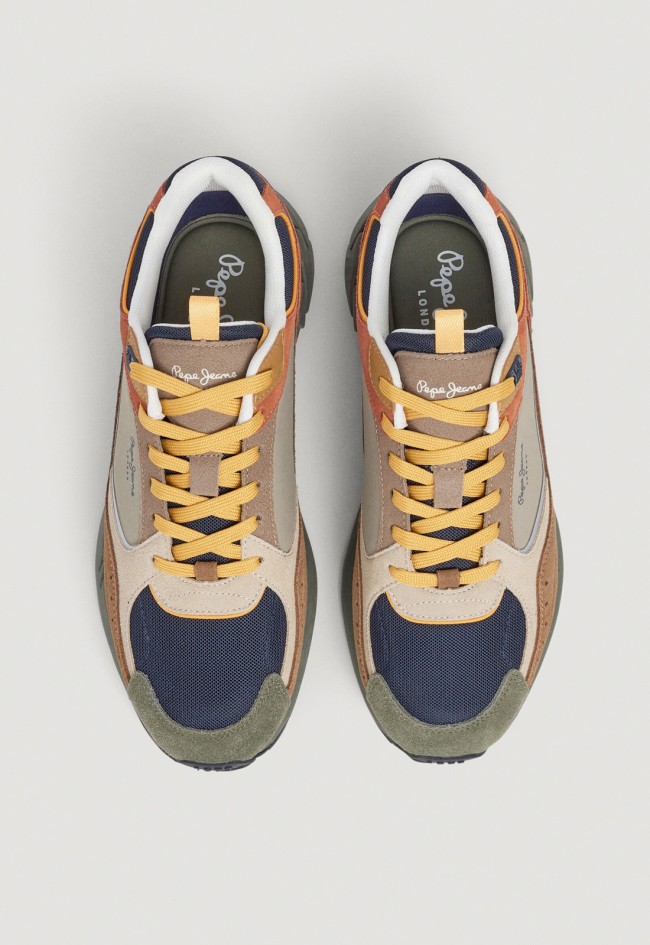 Zapatillas Pepe Jeans Marlon hombre multicolor retro running con ante y malla