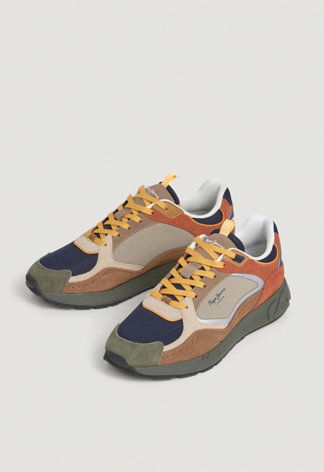 Zapatillas Pepe Jeans Marlon hombre multicolor retro running con ante y malla
