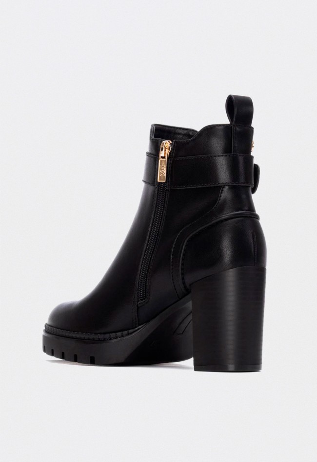 Botín Chelsea negro de tacón con hebilla dorada XTI 144521 vegano mujer