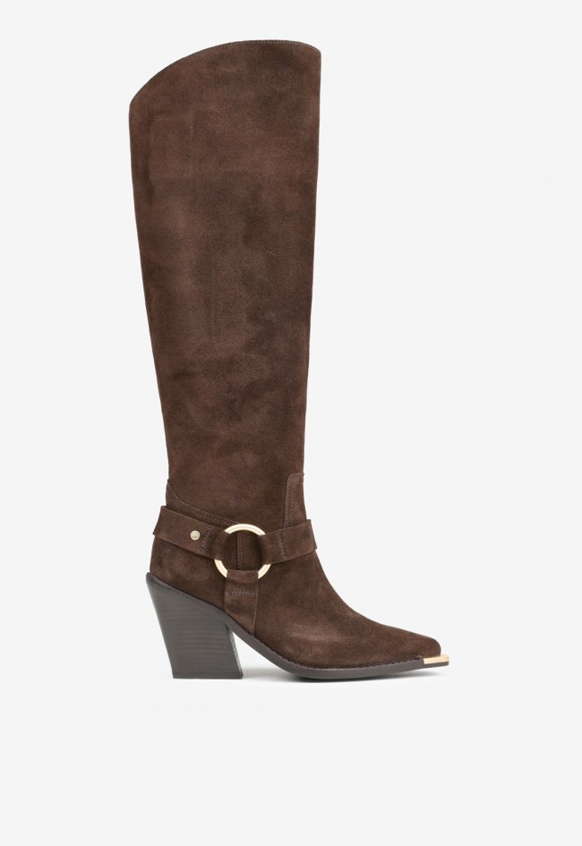 Bota alta western Bronx New-Kole de mujer en piel marrón con tacón block