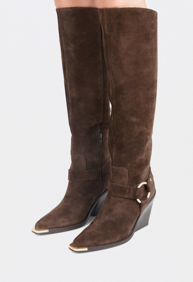 Bota alta western Bronx New-Kole de mujer en piel marrón con tacón block