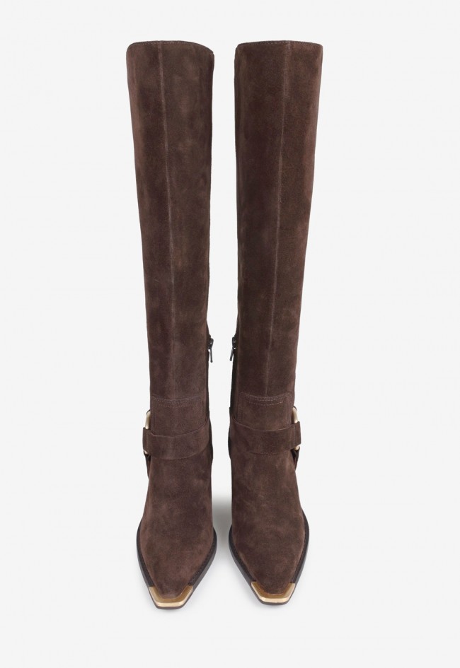 Bota alta western Bronx New-Kole de mujer en piel marrón con tacón block