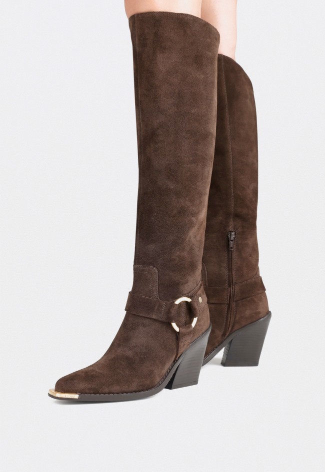 Bota alta western Bronx New-Kole de mujer en piel marrón con tacón block