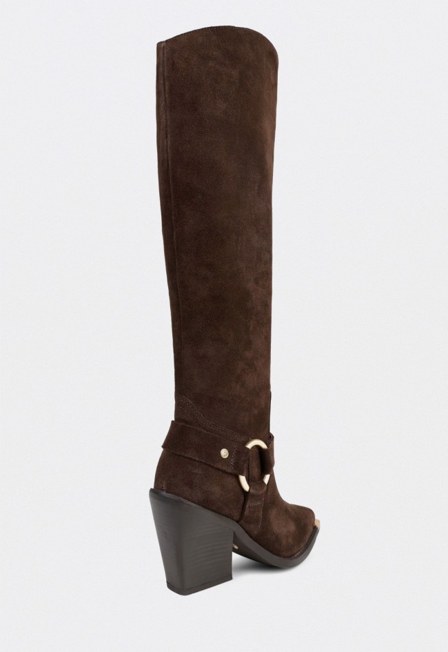 Bota alta western Bronx New-Kole de mujer en piel marrón con tacón block