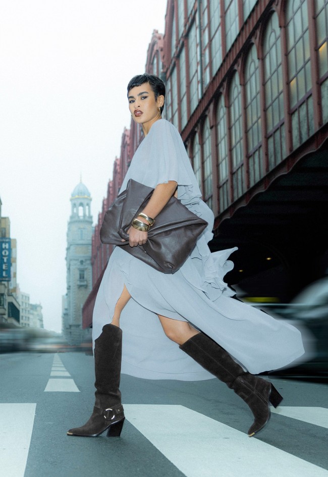 Bota alta western Bronx New-Kole de mujer en piel marrón con tacón block