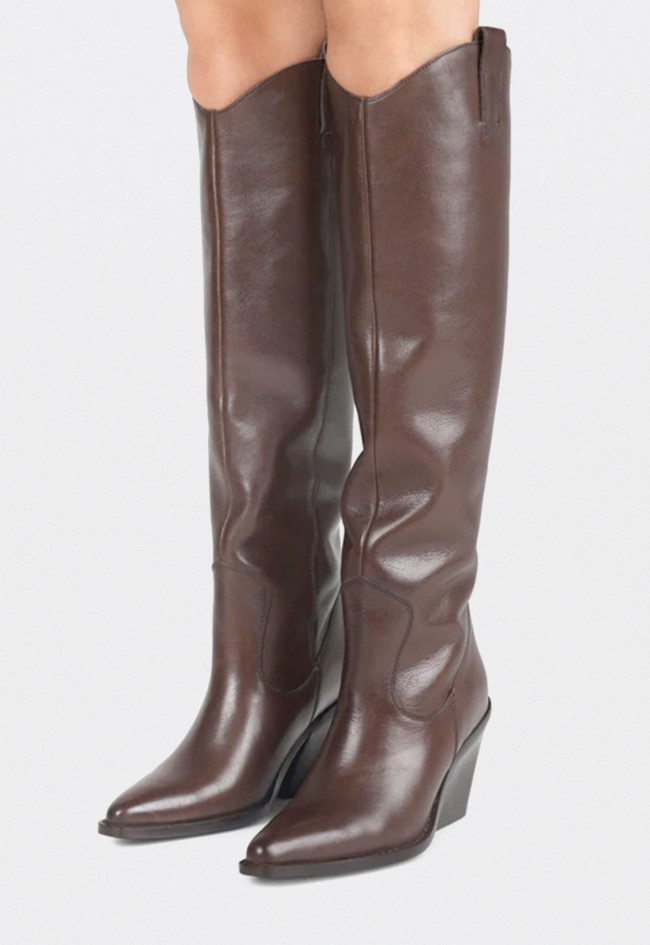 Bota alta western Bronx New-Kole de mujer en piel marrón con puntera afilada