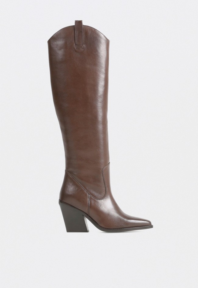 Bota alta western Bronx New-Kole de mujer en piel marrón con puntera afilada