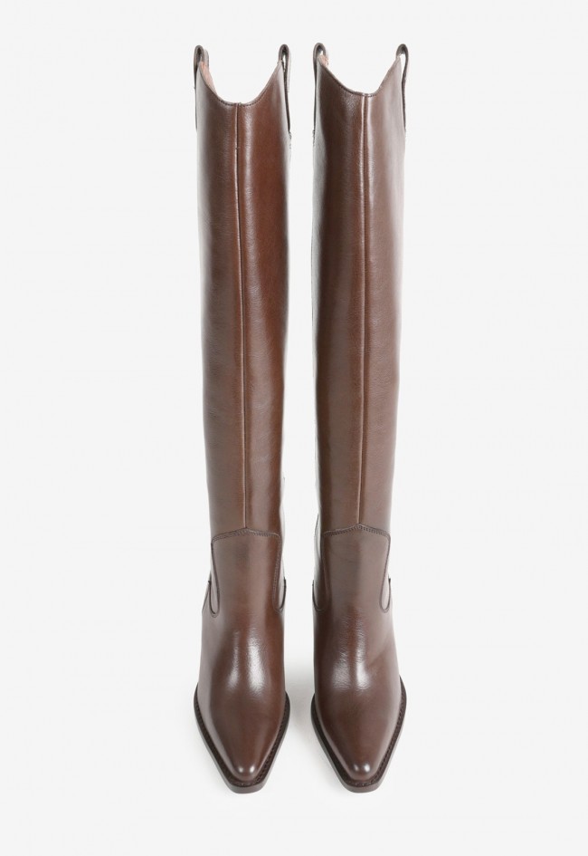 Bota alta western Bronx New-Kole de mujer en piel marrón con puntera afilada