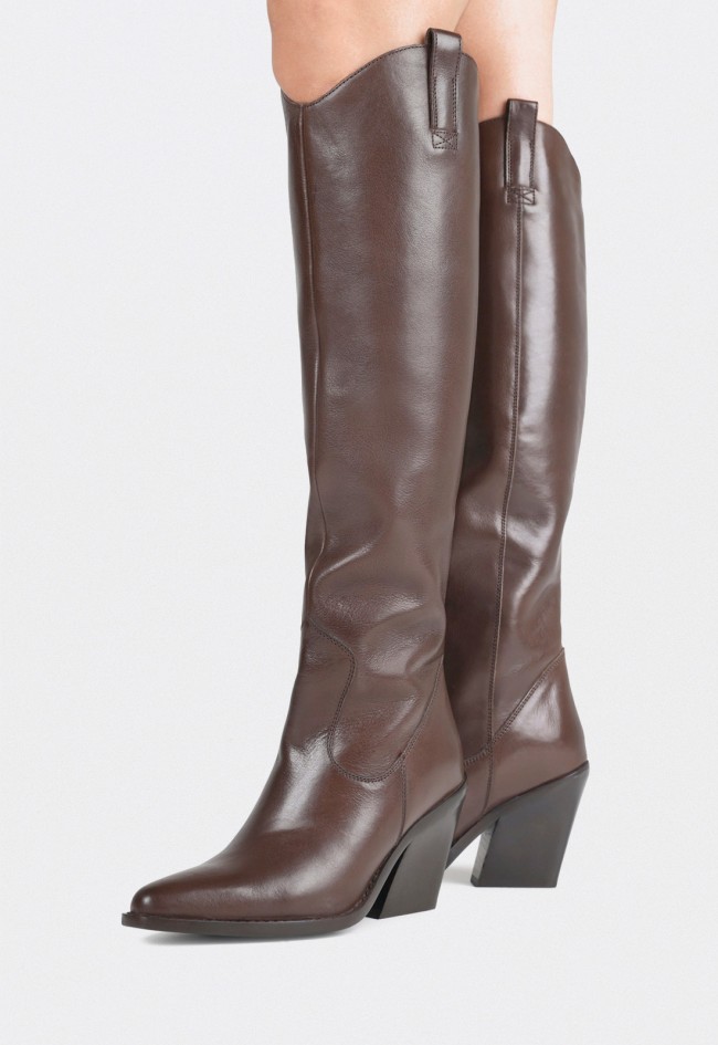 Bota alta western Bronx New-Kole de mujer en piel marrón con puntera afilada