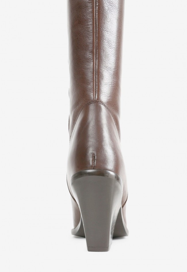 Bota alta western Bronx New-Kole de mujer en piel marrón con puntera afilada