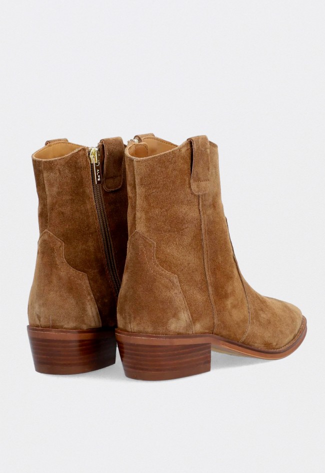 Botín cowboy Alpe Cecile de mujer en piel color cuero con tacón bajo