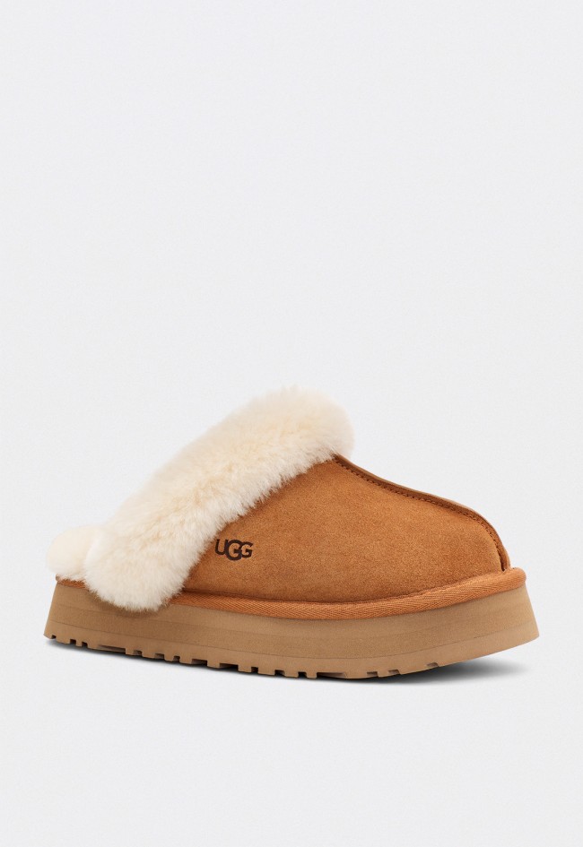 Zueco slippers UGG Disquette mujer en ante y piel de oveja con plataforma retro