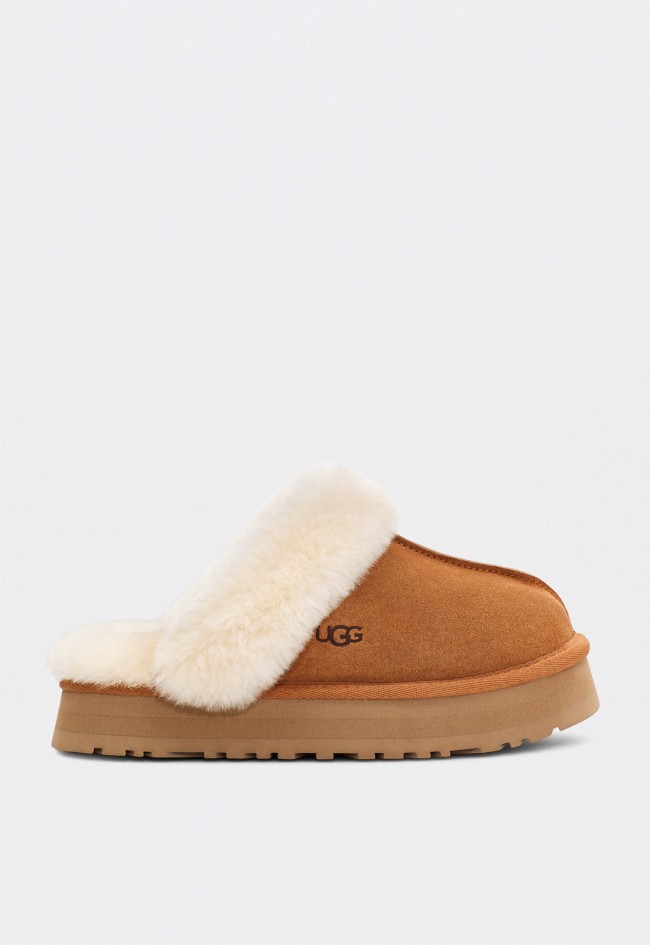 Zueco slippers UGG Disquette mujer en ante y piel de oveja con plataforma retro