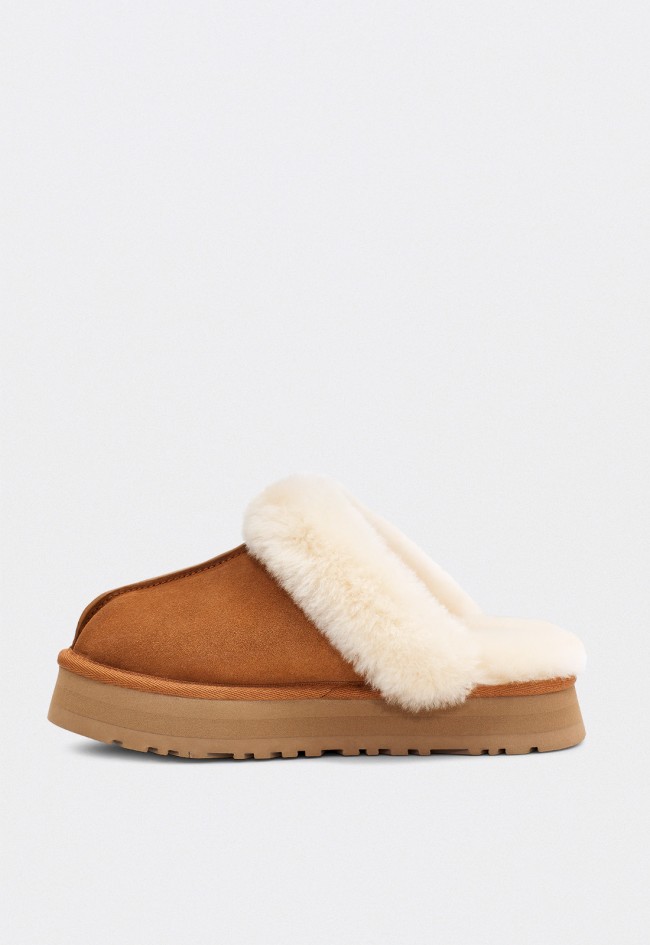 Zueco slippers UGG Disquette mujer en ante y piel de oveja con plataforma retro