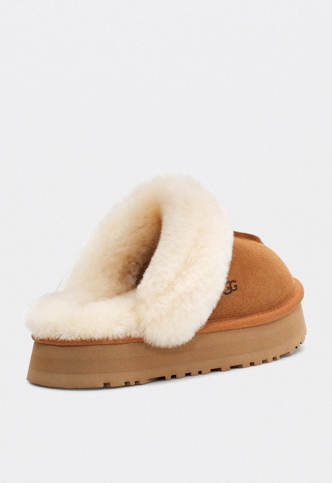 Zueco slippers UGG Disquette mujer en ante y piel de oveja con plataforma retro