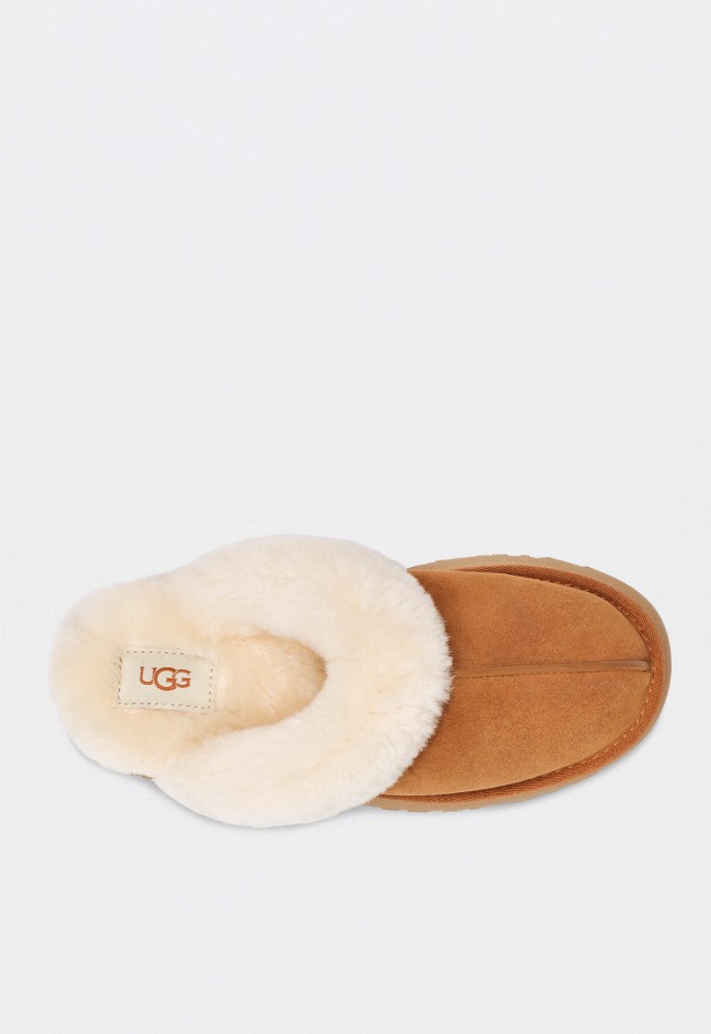 Zueco slippers UGG Disquette mujer en ante y piel de oveja con plataforma retro