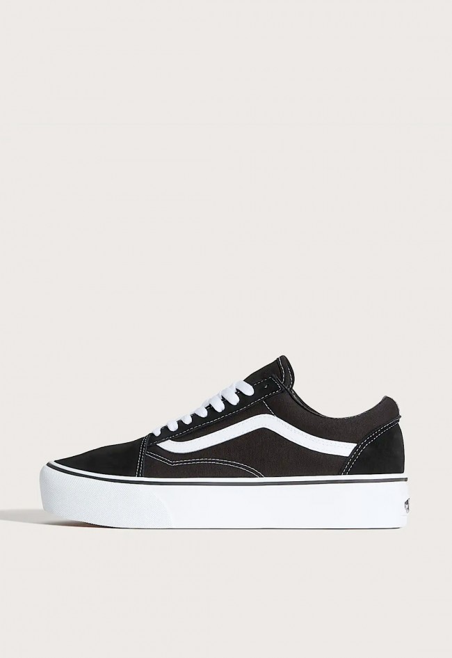 Zapatillas VANS Old Skool Platform negro de mujer en ante y lona con suela waffle elevada
