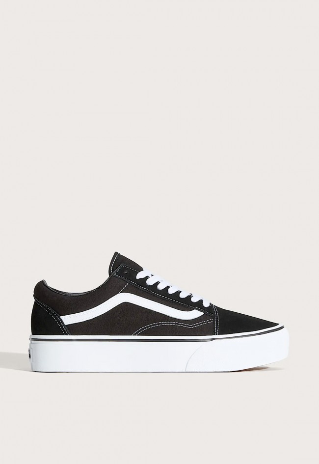 Zapatillas VANS Old Skool Platform negro de mujer en ante y lona con suela waffle elevada