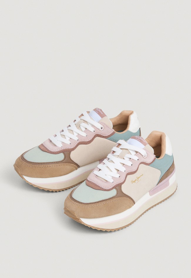 Zapatillas Pepe Jeans pls600006 mujer de plataforma multicolor en serraje y tejido