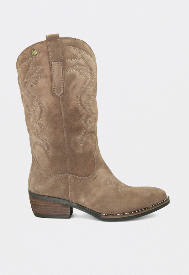 Bota cowboy mujer TOP 3 ss820 en piel serraje taupe con cremallera interior
