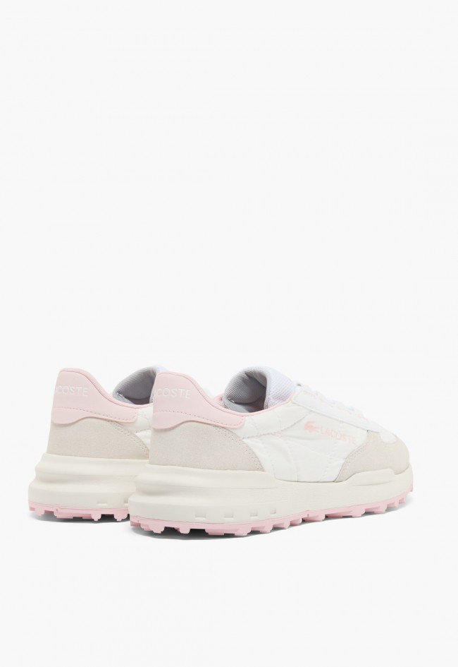 Zapatillas mujer Lacoste Elite Active Evo blancas y rosa con detalles de ante