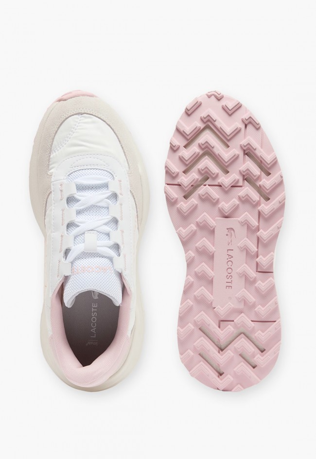 Zapatillas mujer Lacoste Elite Active Evo blancas y rosa con detalles de ante