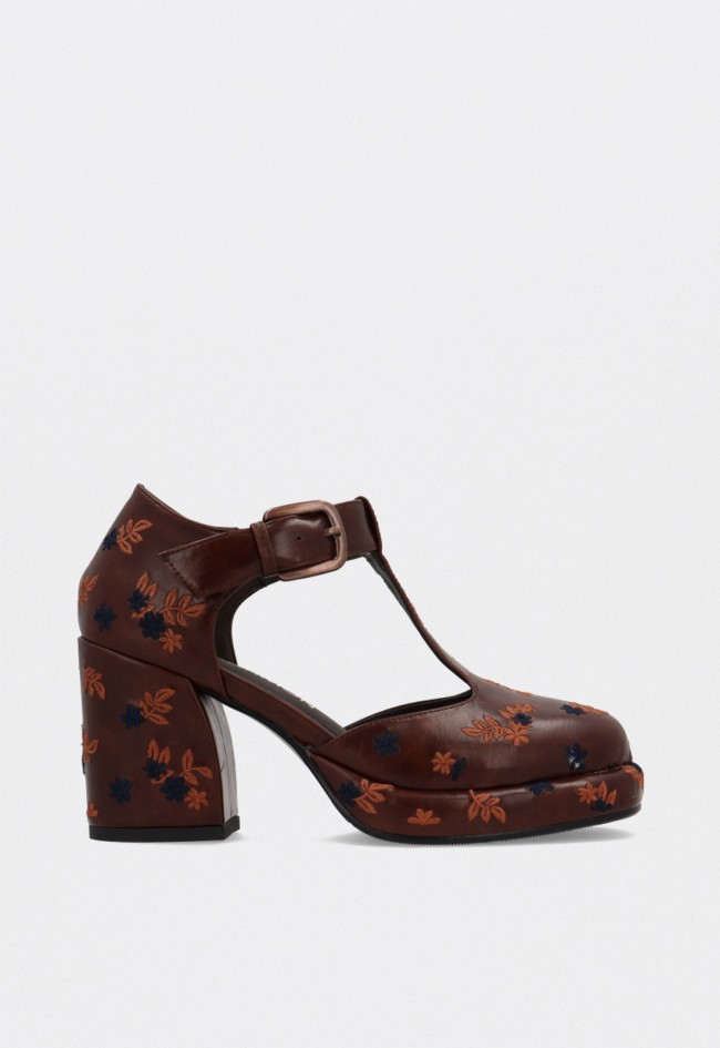 Zapatos de plataforma Noa Harmon 10150-m55 con bordado floral y tacón ancho retro