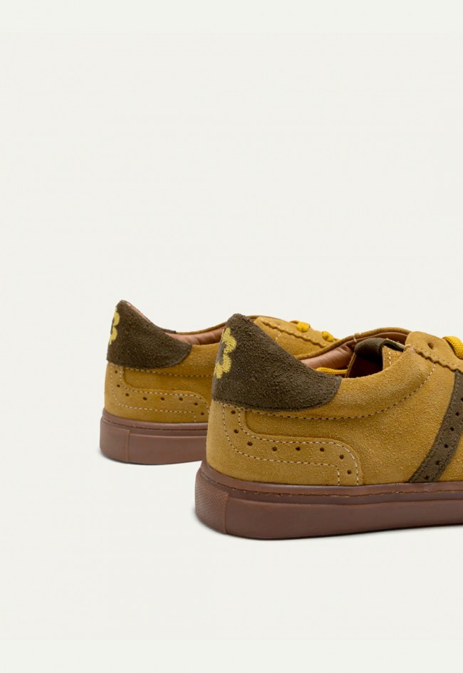 Zapatillas Porronet Viena de mujer en serraje verde y mostaza estilo retro sport Made in Spain