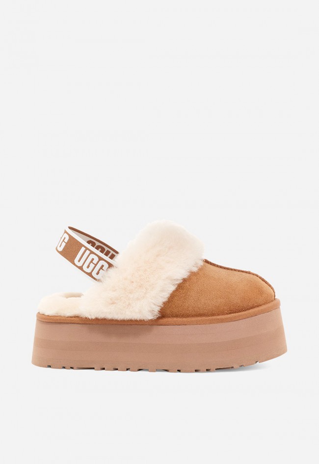 Zapatilla zueco mujer UGG Funkette ante camel con forro de pelo y plataforma