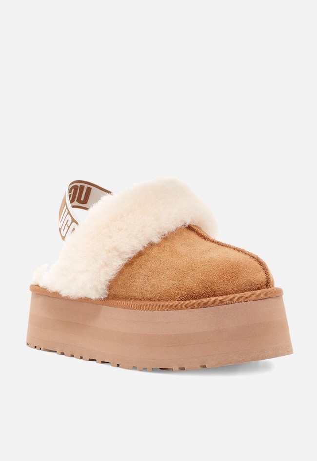 Zapatilla zueco mujer UGG Funkette ante camel con forro de pelo y plataforma