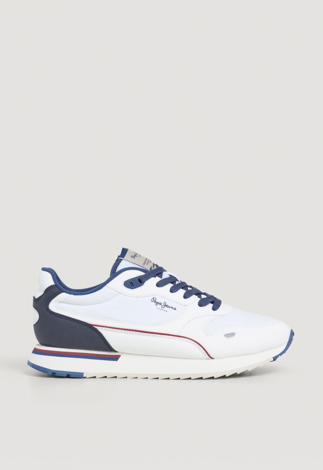 Zapatillas Pepe Jeans PMS400007 hombre running blancas combinadas con detalles reflectantes